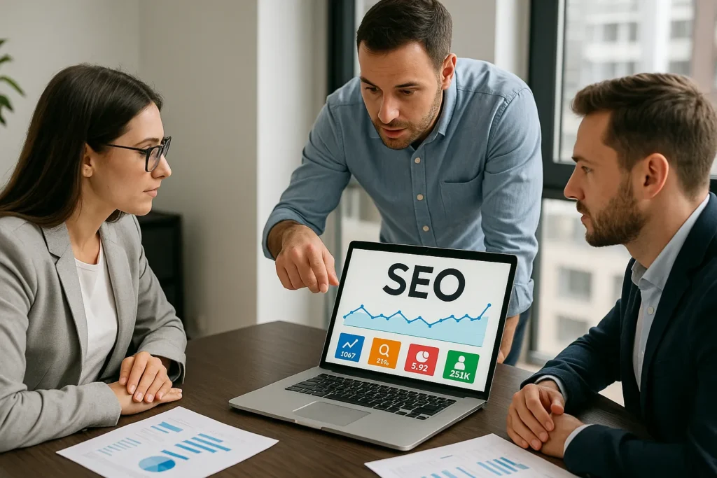 Team analyzing SEO data