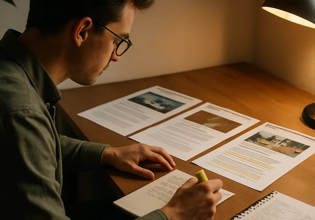 SEO strategist seated at a desk with three competitive website